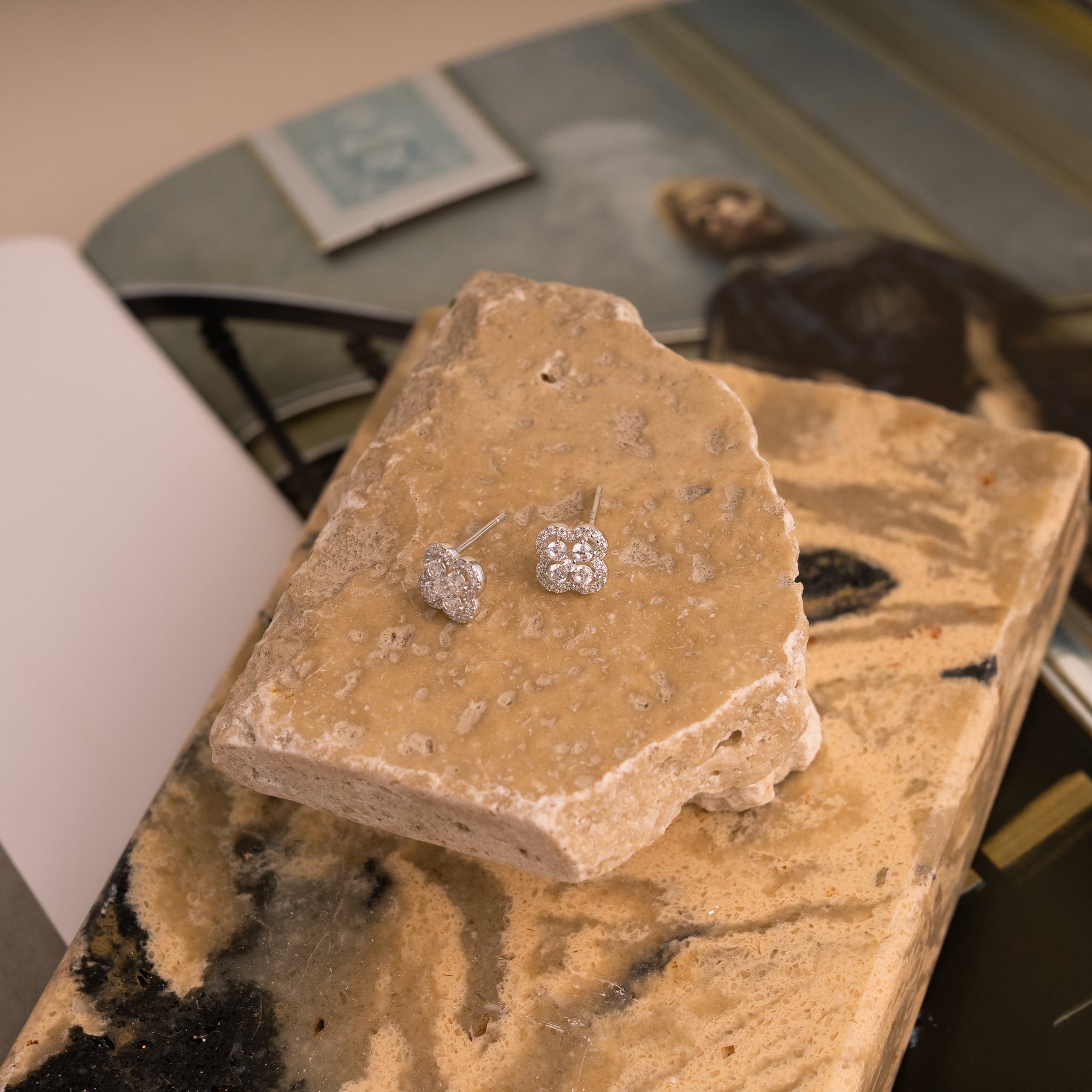 Clover Cubic Zirconia Stud Earrings