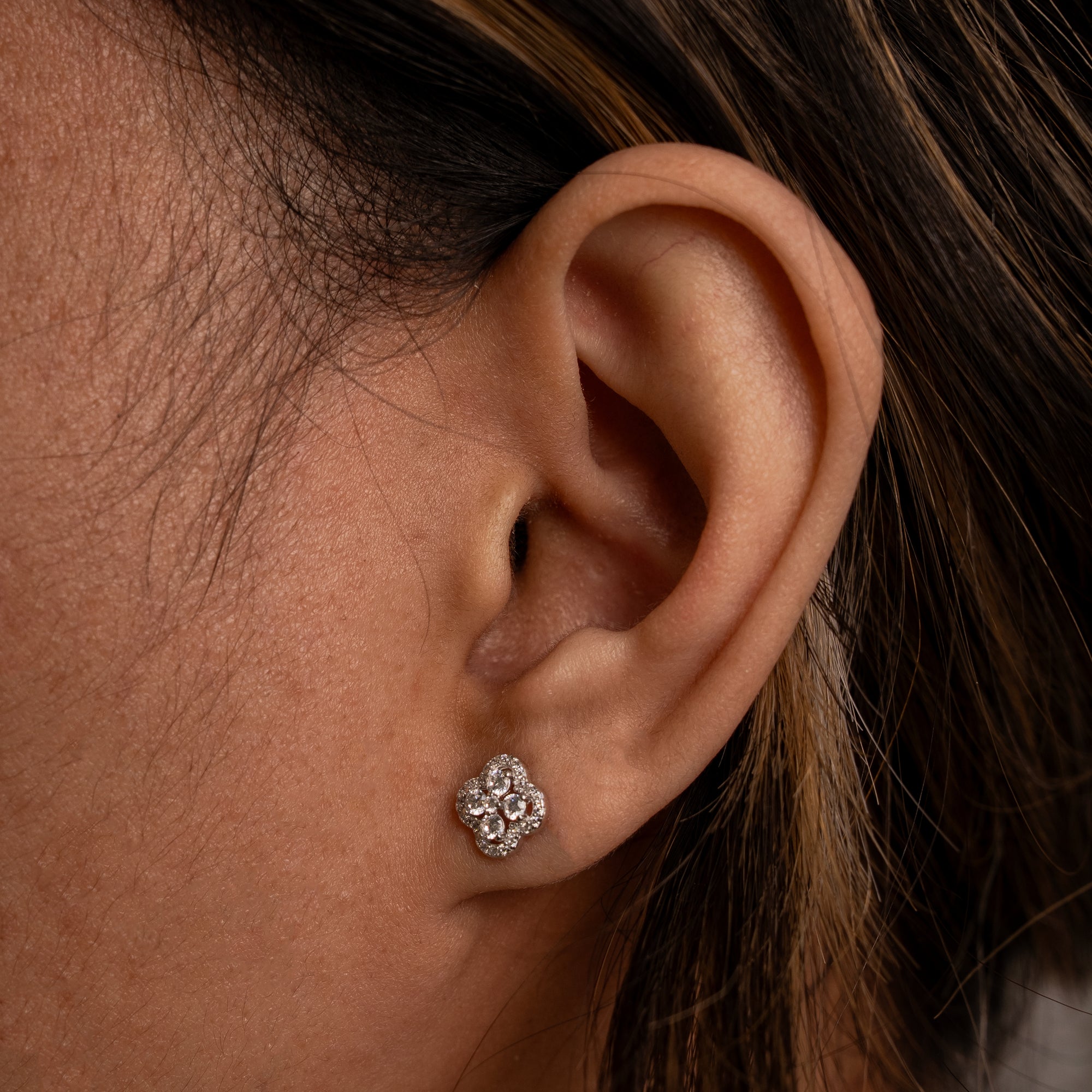 Clover Cubic Zirconia Stud Earrings