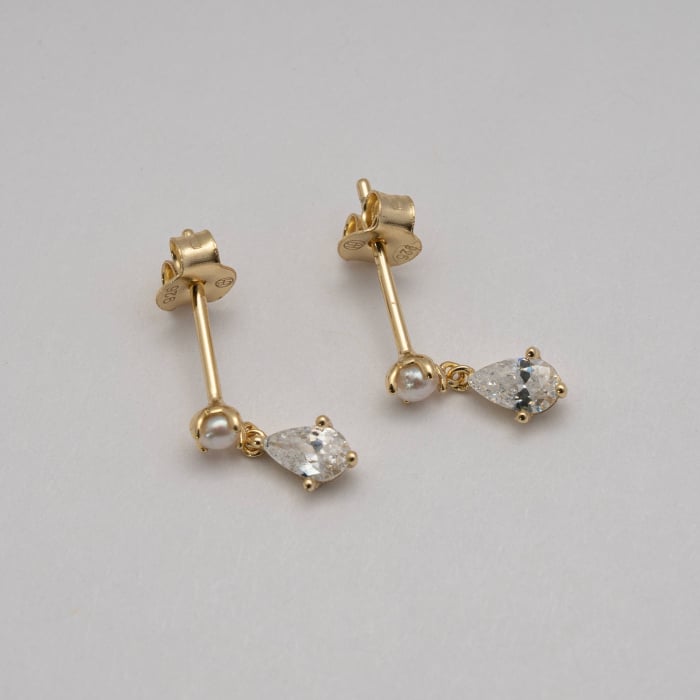 Sterling Silver Freshwater & Pearl Cut Drop Stud Earrings - 14kt Gold Vermeil