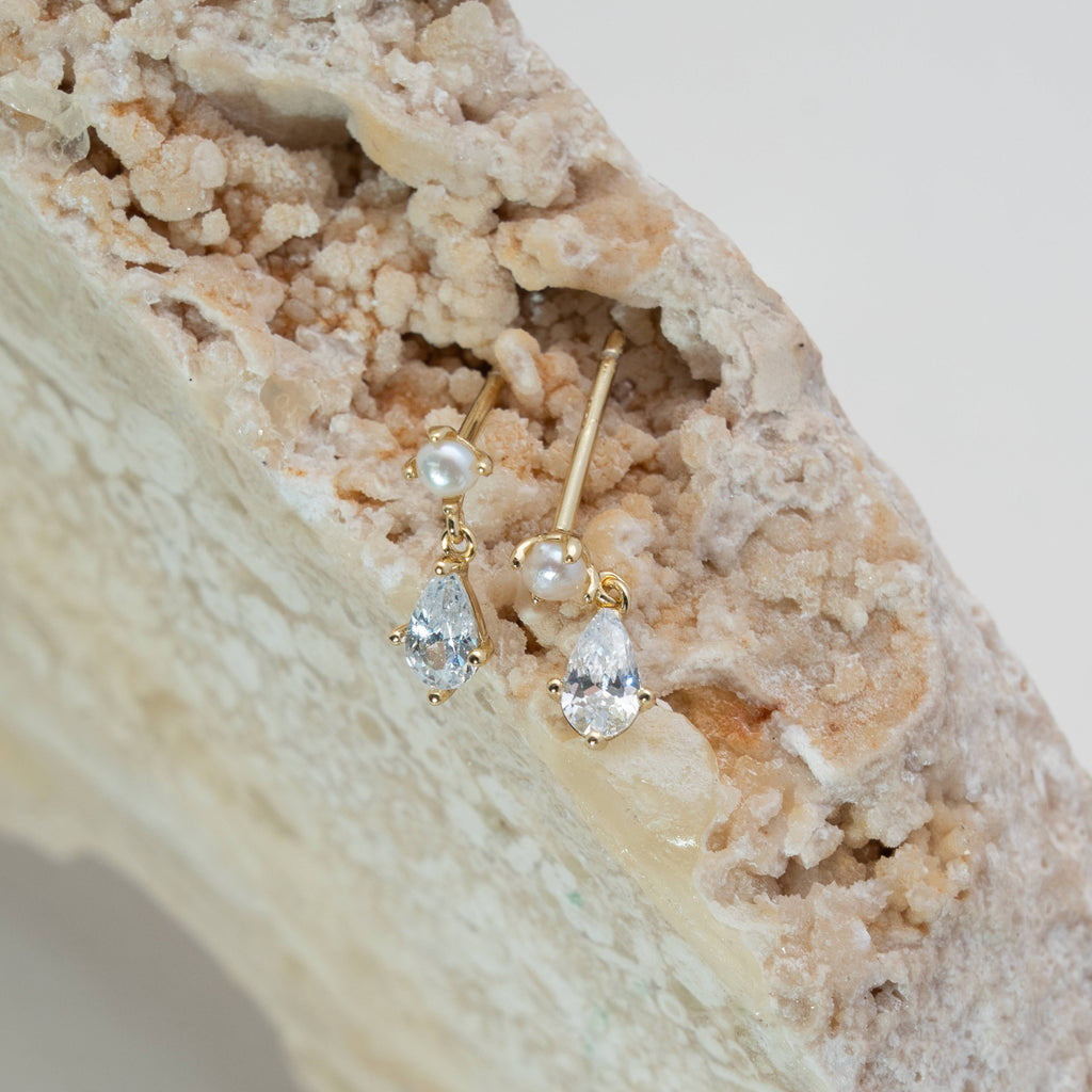 Sterling Silver Freshwater & Pearl Cut Drop Stud Earrings - 14kt Gold Vermeil