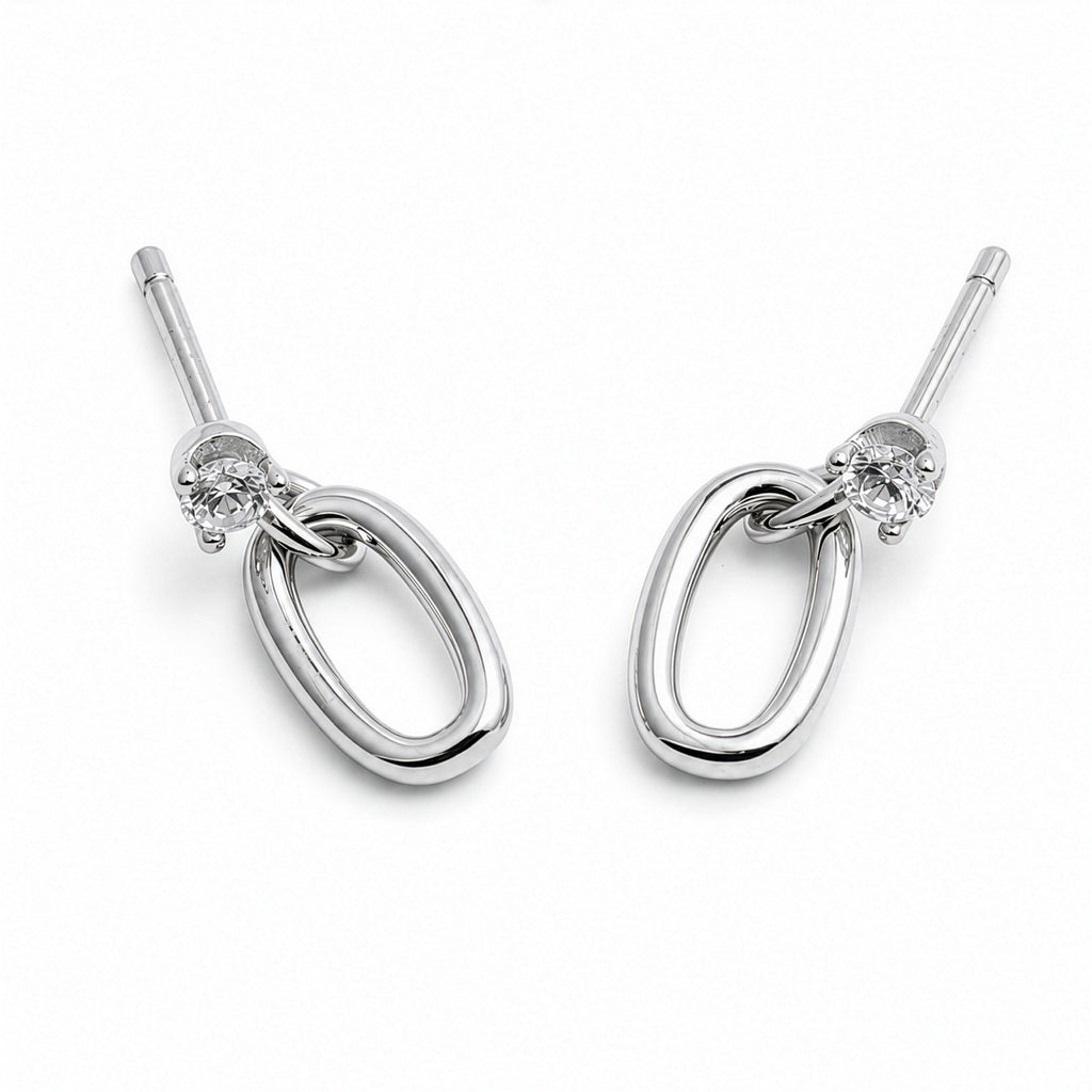 Sterling Silver Dangling Ring Stud Earrings