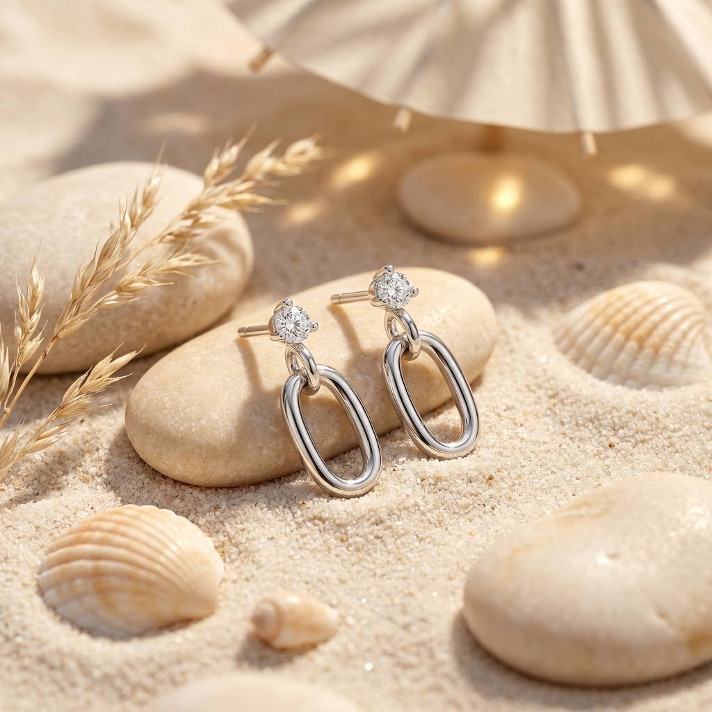 Sterling Silver Dangling Ring Stud Earrings