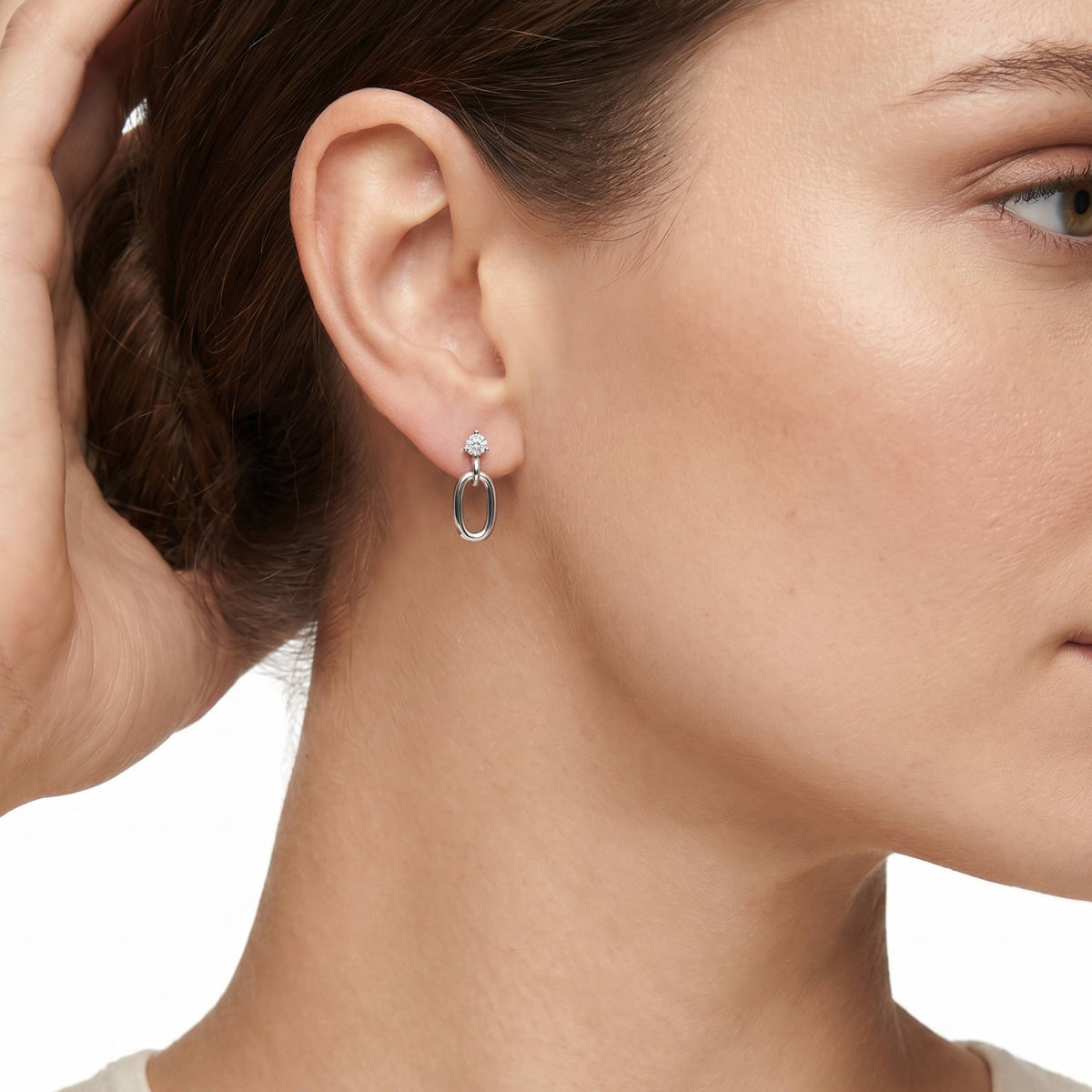 Sterling Silver Dangling Ring Stud Earrings