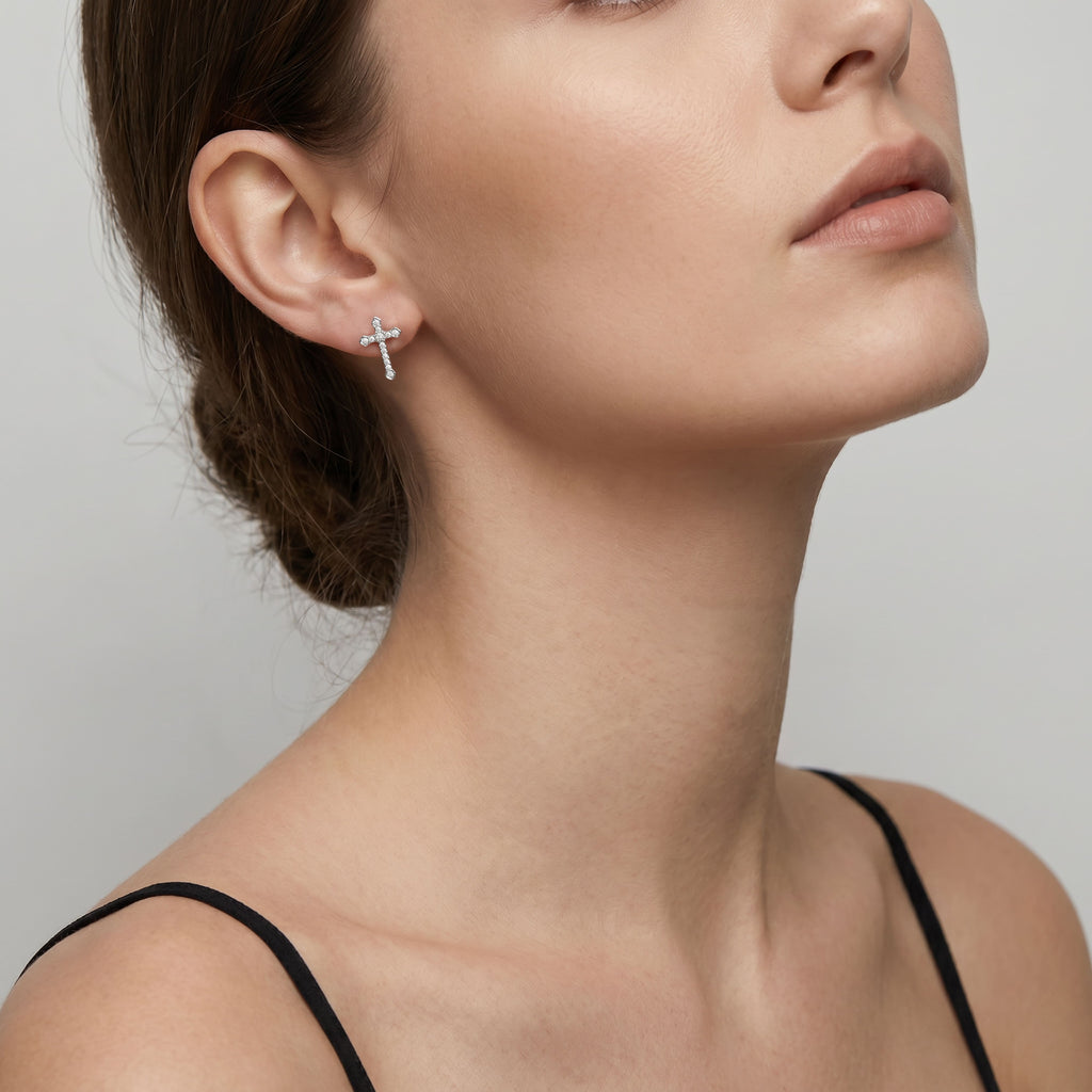 Sterling Silver Cross Stud Earrings
